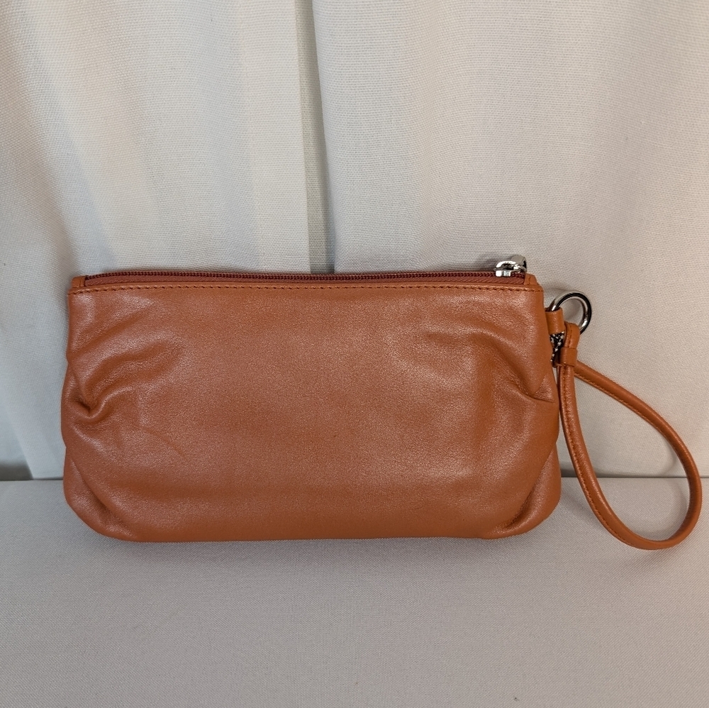 Coach Leather Wristlet Clutch with Hang Tag EUC Tan Orange - Picture 6 of 10